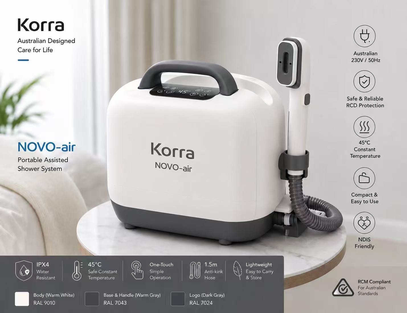 Korra NOVO-air portable assisted shower system